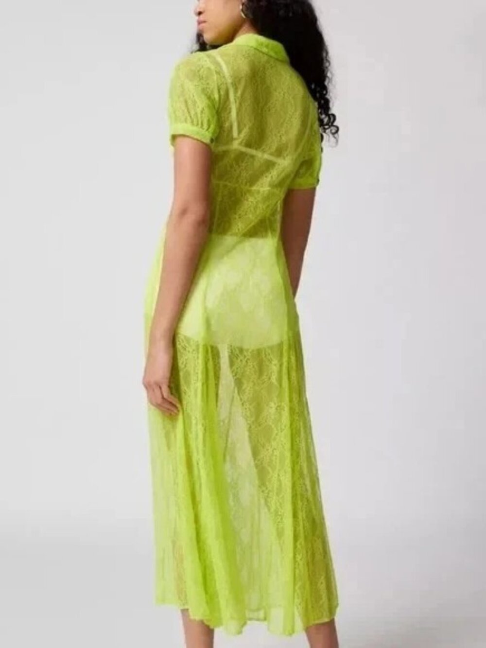 Urban Outfitters Connie Sheer Lace Maxi Dress Neon Green Size M NWT - Picture 3 of 10